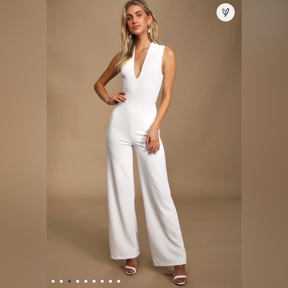 Lulu’s Thinking Out Loud White Backless Jumpsuit - Picture 2 of 4